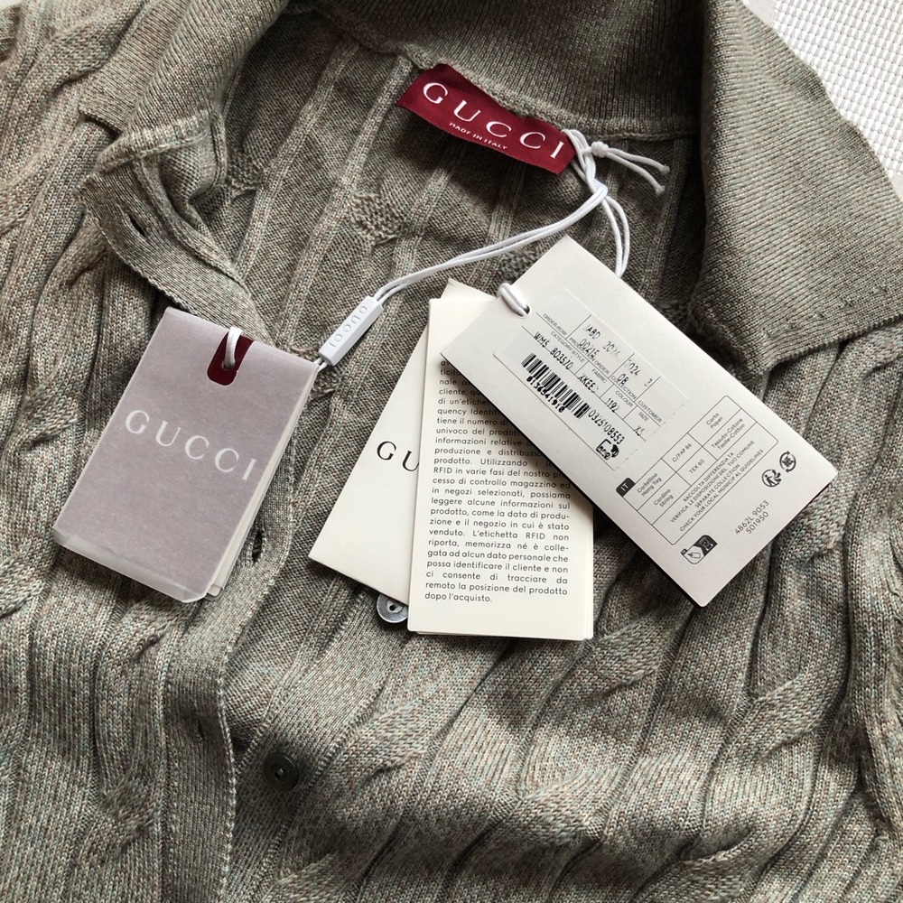 Gucci Gray Cable-Link Rib Knit Wool Polo Top Button-Up Sweater Women’s Size XS - Picture 13 of 16